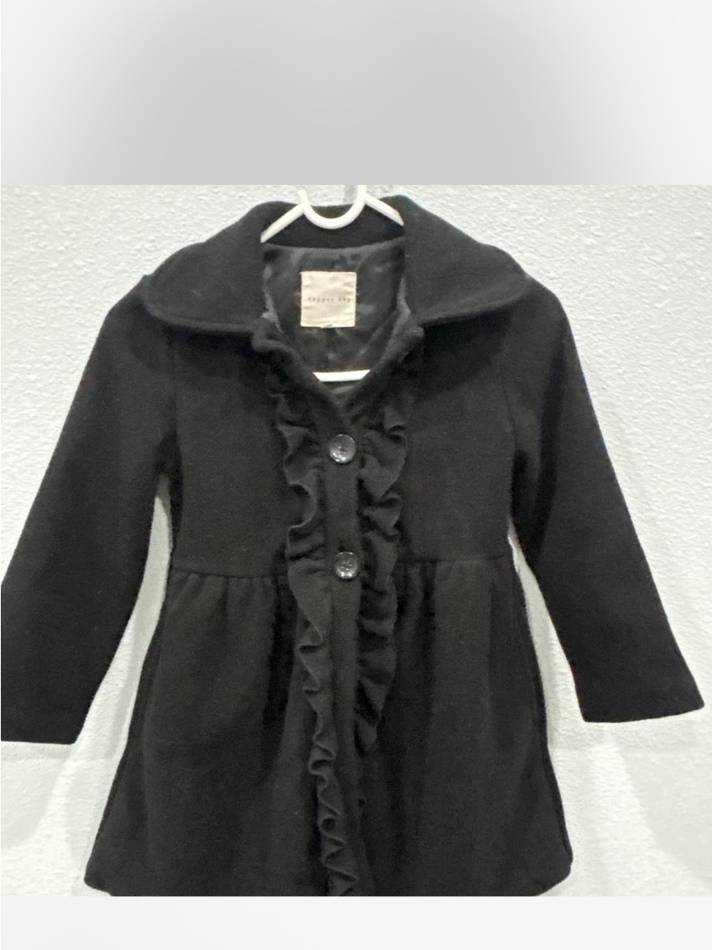 Copper Key Black Ruffle-Front Pea Coat